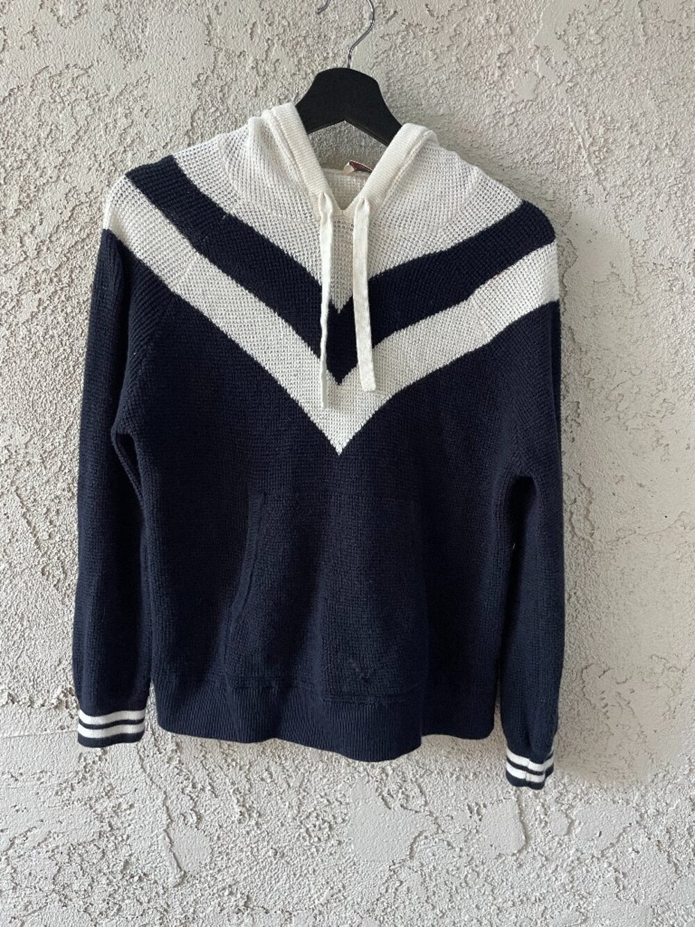 Faherty Throwback Hoodie Navy Varsity Blues Cotton Cashmere Sweater Small